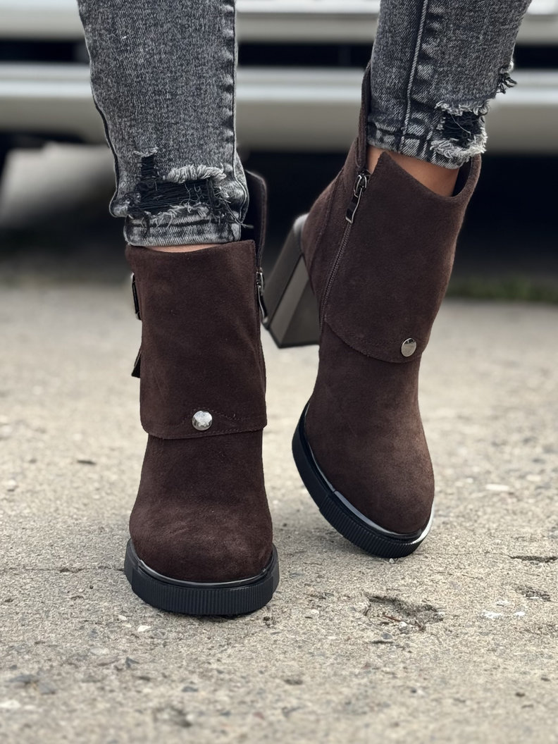 Zgrabne botki CLASSY FOLD CHOCO BROWN skóra naturalna - obrazek 5