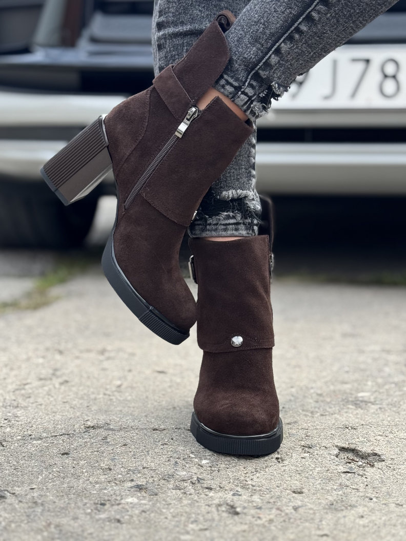 Zgrabne botki CLASSY FOLD CHOCO BROWN skóra naturalna - obrazek 6