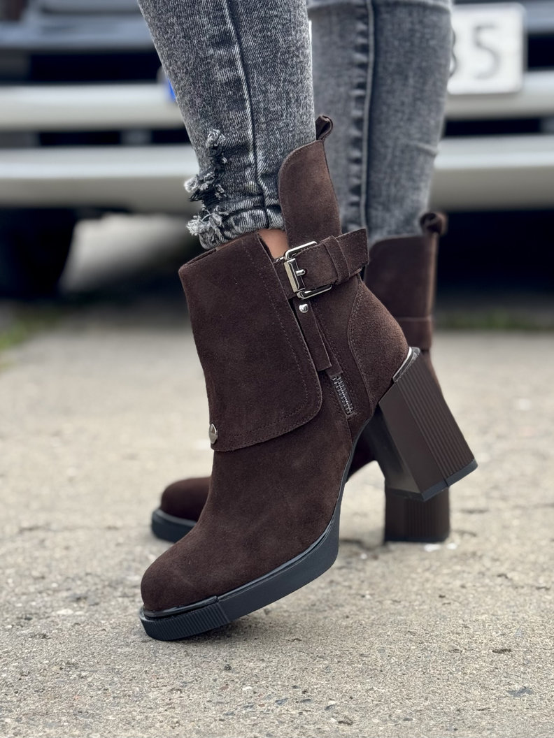 Zgrabne botki CLASSY FOLD CHOCO BROWN skóra naturalna - obrazek 7