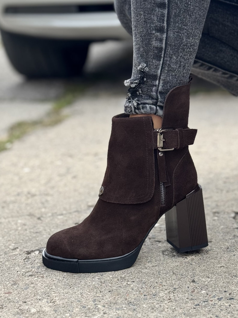 Zgrabne botki CLASSY FOLD CHOCO BROWN skóra naturalna - obrazek 4