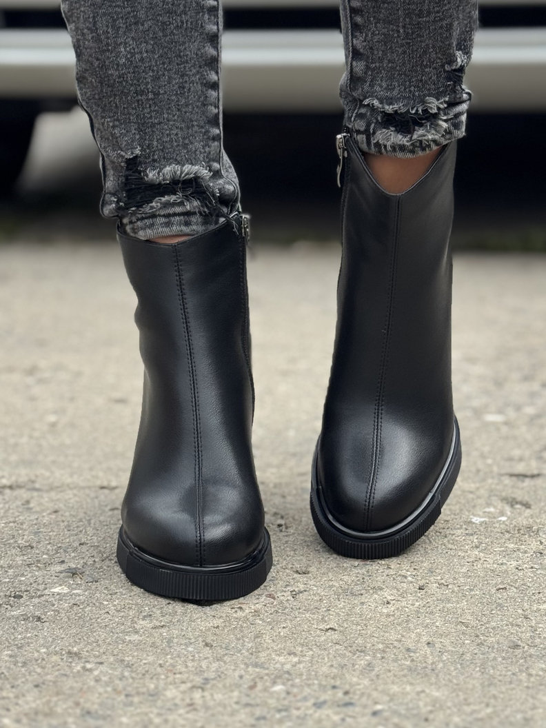 Zgrabne botki ELEGANCE black na obcasie skóra naturalna - obrazek 4