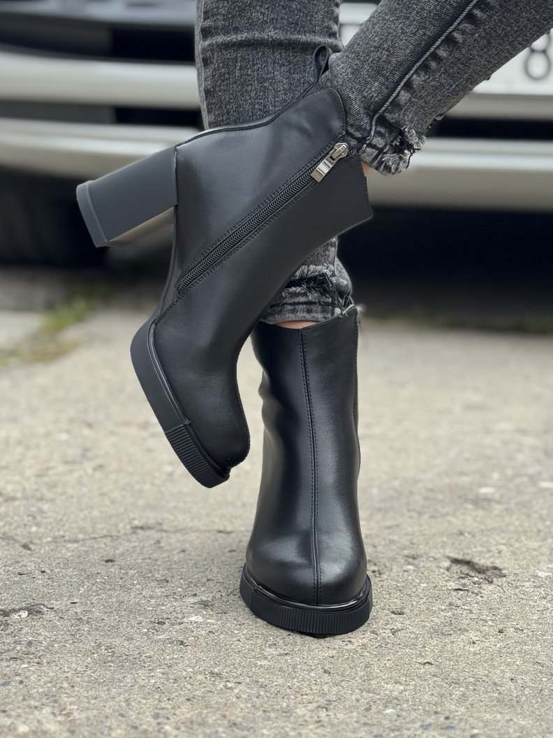 Zgrabne botki ELEGANCE black na obcasie skóra naturalna - obrazek 5