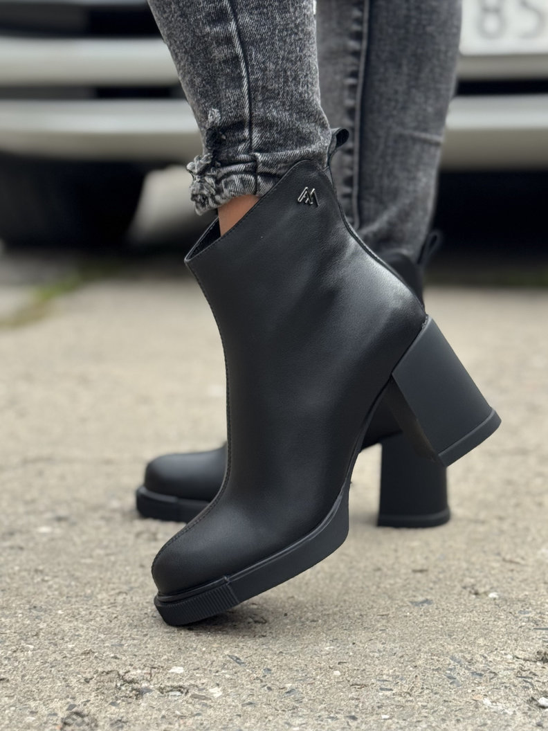 Zgrabne botki ELEGANCE black na obcasie skóra naturalna - obrazek 3