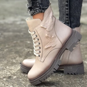 Zgrabne botki EMMANUELA BEIGE skóra naturalna
