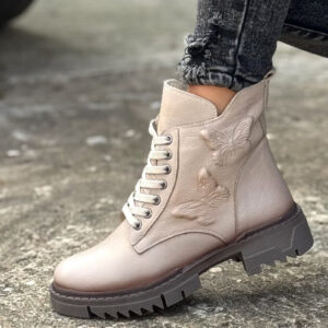 Zgrabne botki EMMANUELA BEIGE skóra naturalna