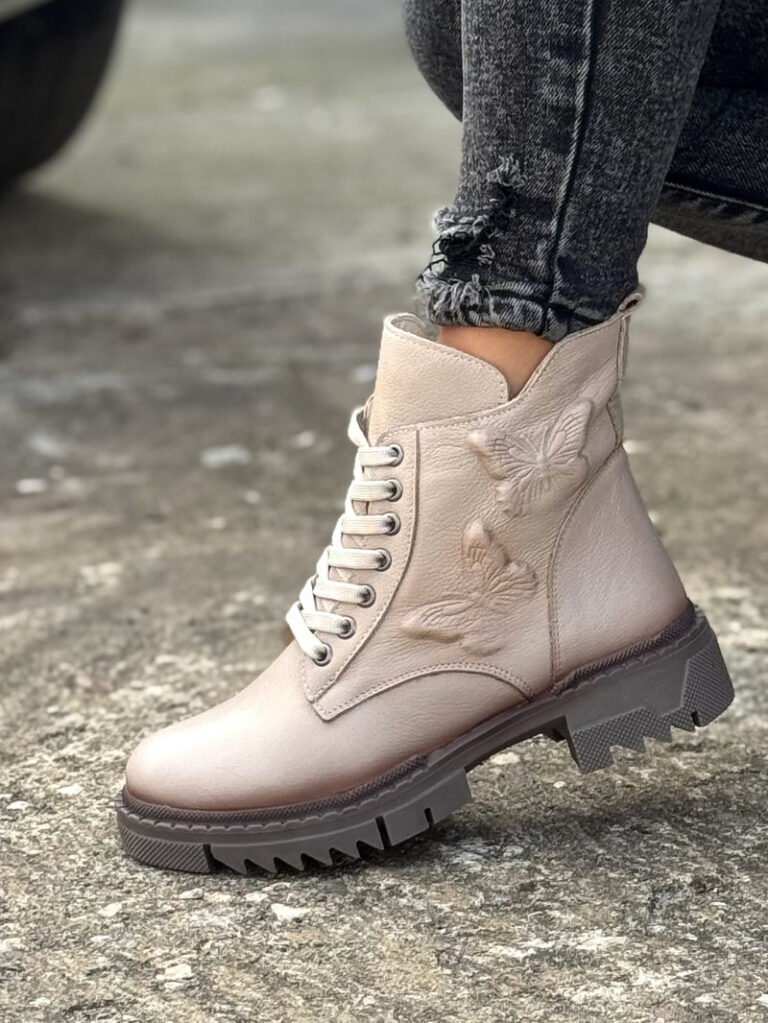 Zgrabne botki EMMANUELA BEIGE skóra naturalna - obrazek 5