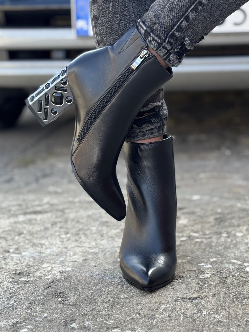 Zgrabne botki LUMINA BLACK na obcasie skóra naturalna - obrazek 5