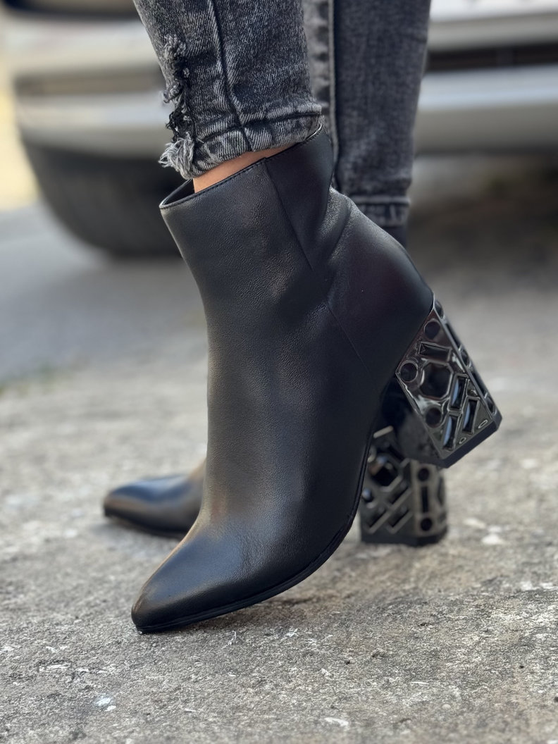 Zgrabne botki LUMINA BLACK na obcasie skóra naturalna - obrazek 4