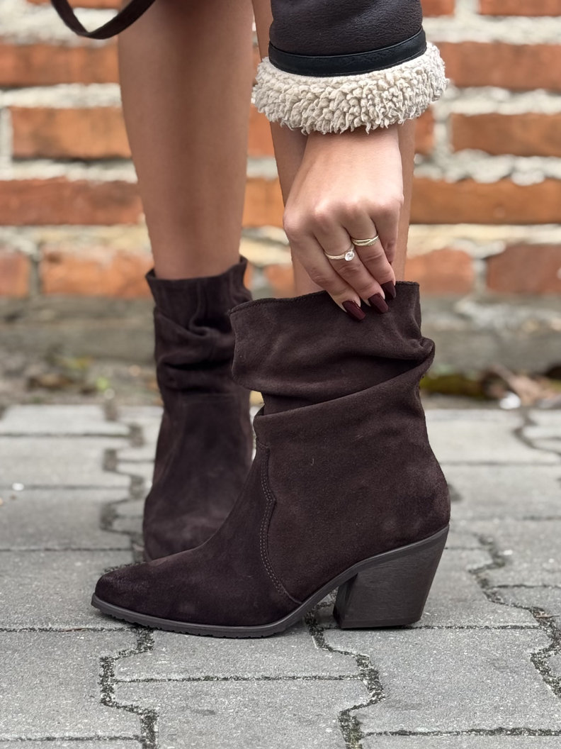 BOTKI KOWBOJKI KAZADII MANUELA CHOCO na obcasie z marszczoną cholewką skóra naturalna - obrazek 4