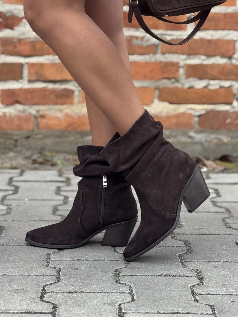 BOTKI KOWBOJKI KAZADII MANUELA CHOCO na obcasie z marszczoną cholewką skóra naturalna - obrazek 8