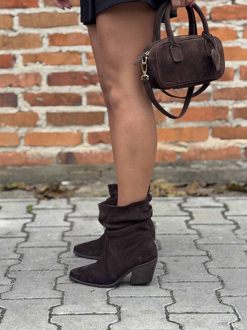 BOTKI KOWBOJKI KAZADII MANUELA CHOCO na obcasie z marszczoną cholewką skóra naturalna - obrazek 6