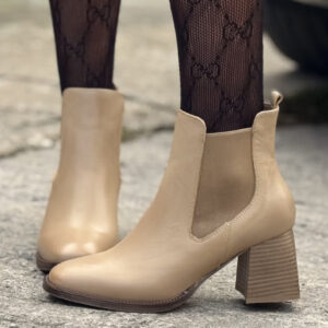 Zgrabne botki KAZADII FIRENZE BEIGE na obcasie skóra naturalna lico