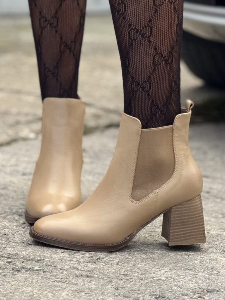 Zgrabne botki KAZADII FIRENZE BEIGE na obcasie skóra naturalna lico - obrazek 4