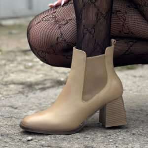 Zgrabne botki KAZADII FIRENZE BEIGE na obcasie skóra naturalna lico