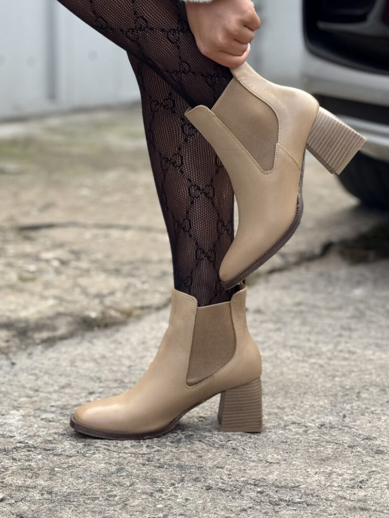 Zgrabne botki KAZADII FIRENZE BEIGE na obcasie skóra naturalna lico - obrazek 3