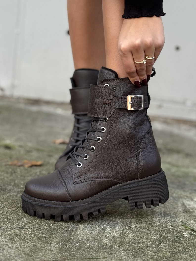 Botki traperki KAZADII BERGAMO CHOCO GRAIN skóra naturalna