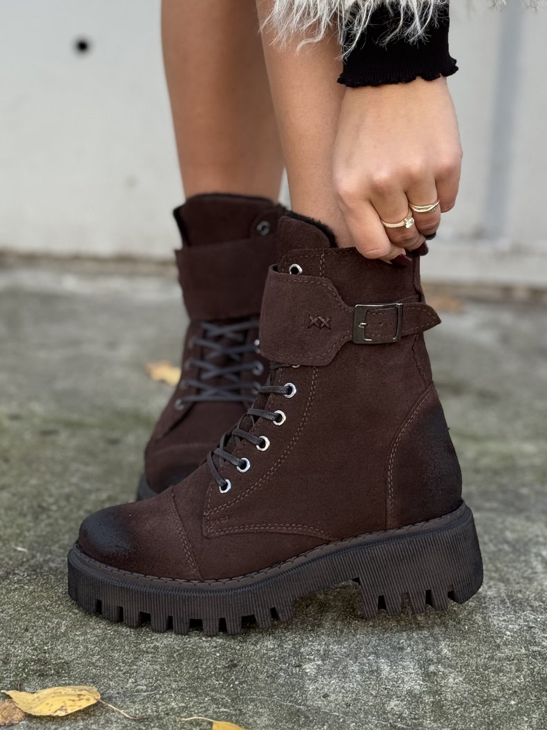 Botki traperki KAZADII BERGAMO CHOCO SUEDE skóra naturalna