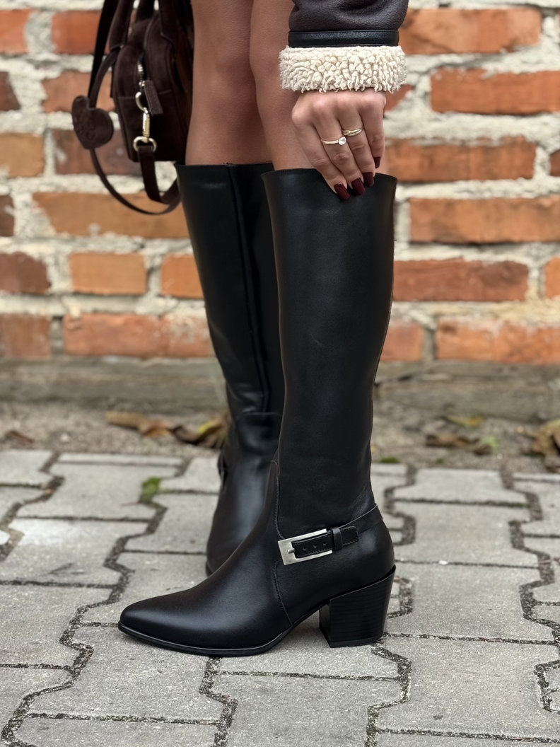 Czarne kozaki KAZADII ALORA na obcasie skóra naturalna - obrazek 3