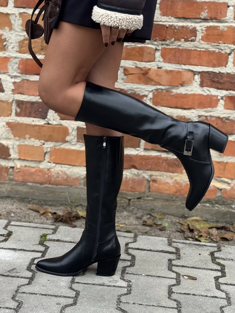 Czarne kozaki KAZADII ALORA na obcasie skóra naturalna - obrazek 5