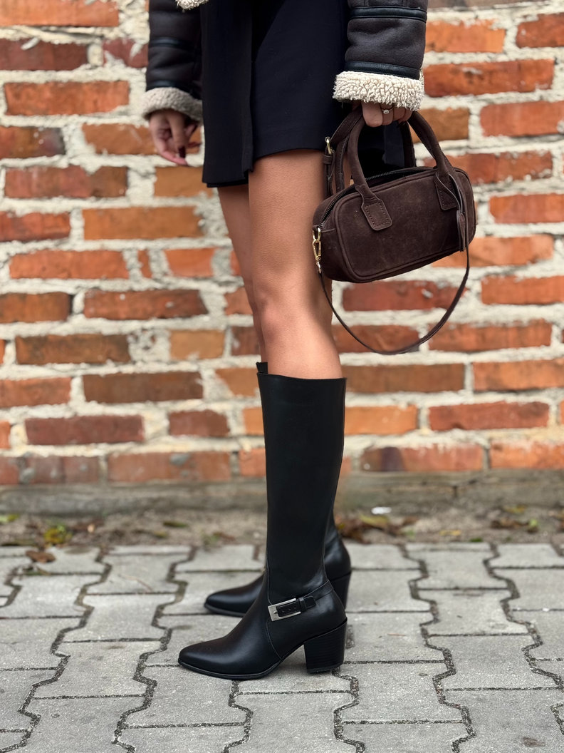 Czarne kozaki KAZADII ALORA na obcasie skóra naturalna - obrazek 6