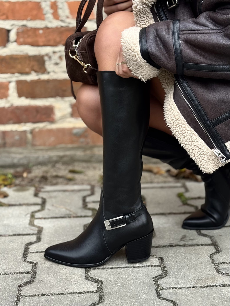 Czarne kozaki KAZADII ALORA na obcasie skóra naturalna - obrazek 7