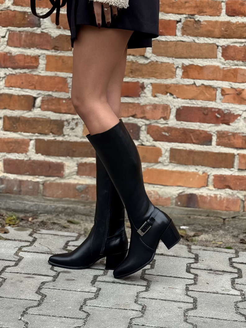 Czarne kozaki KAZADII ALORA na obcasie skóra naturalna - obrazek 8