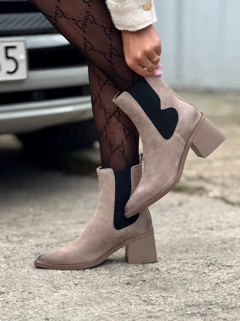 ELEGANCKIE BOTKI PORTOFINO TAUPE na obcasie skóra naturalna - obrazek 4
