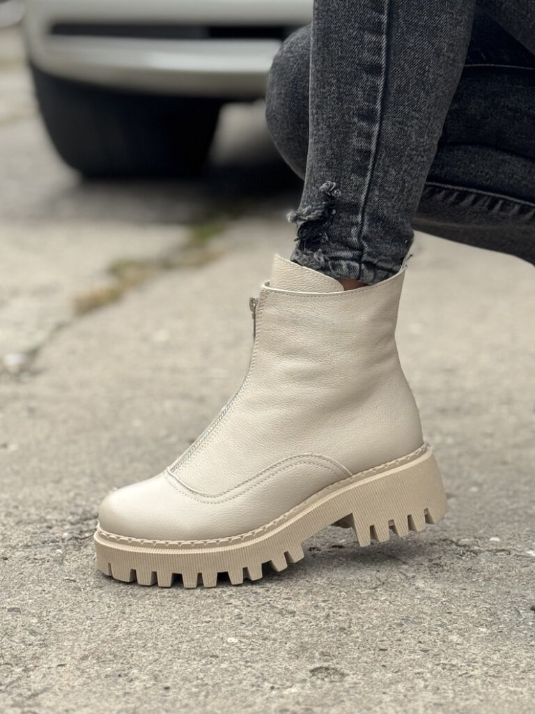 Lekkie ocieplane botki KAZADII MARITA BEIGE skóra naturalna - obrazek 4