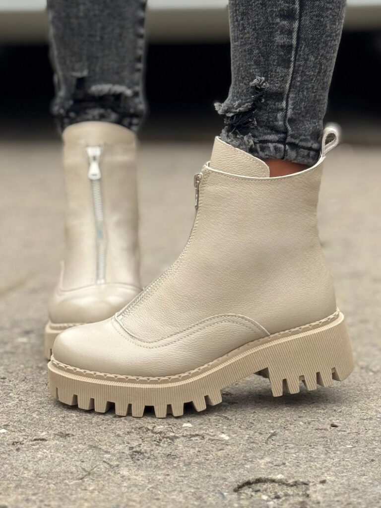 Lekkie ocieplane botki KAZADII MARITA BEIGE skóra naturalna - obrazek 3
