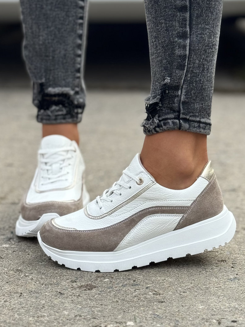 Lekkie sneakersy KAZADII HAVANA WHITE BEIGE skóra naturalna