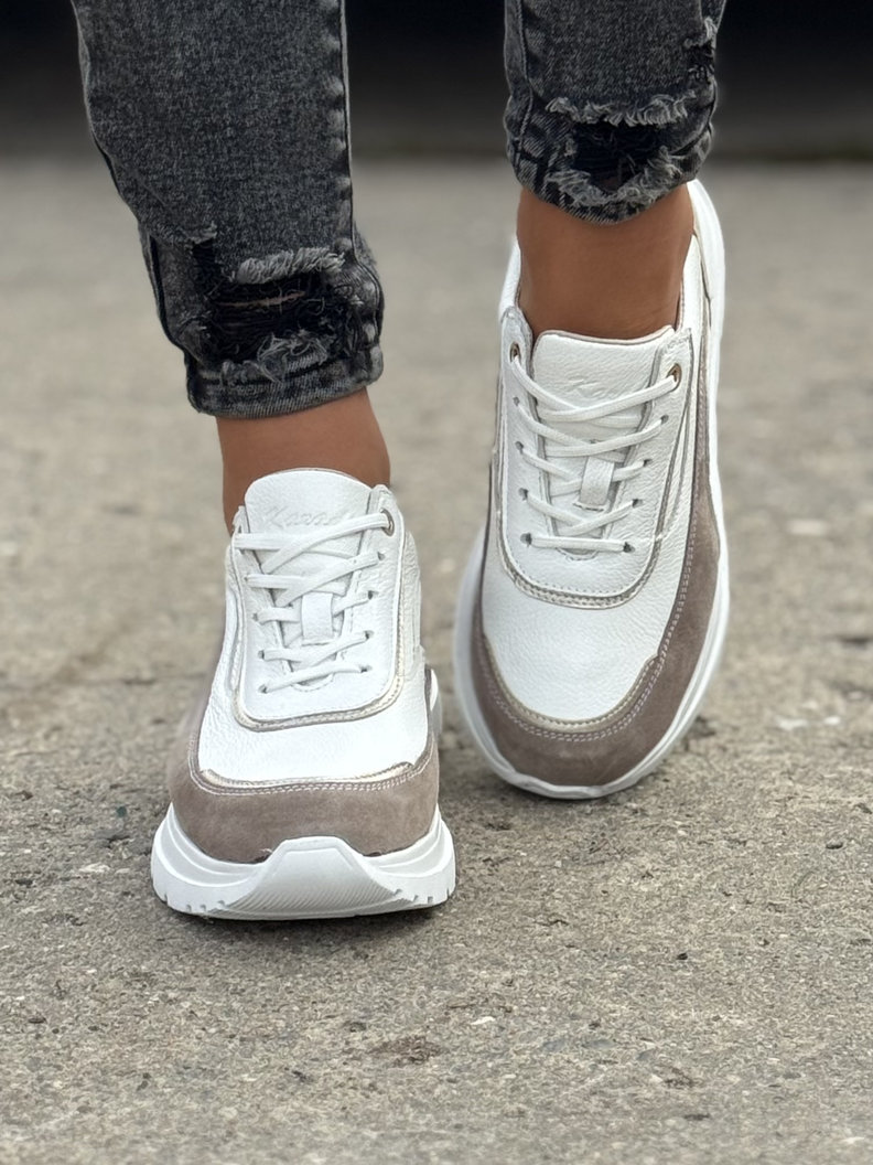 Lekkie sneakersy KAZADII HAVANA WHITE BEIGE skóra naturalna - obrazek 3