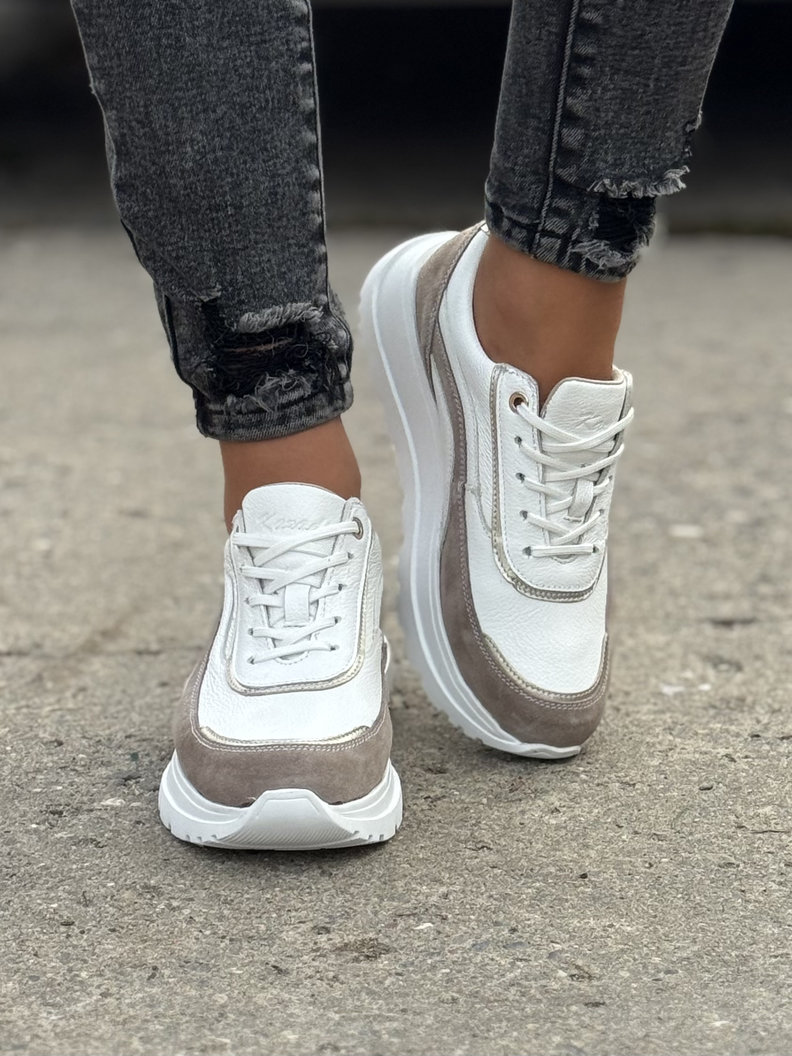Lekkie sneakersy KAZADII HAVANA WHITE BEIGE skóra naturalna - obrazek 4