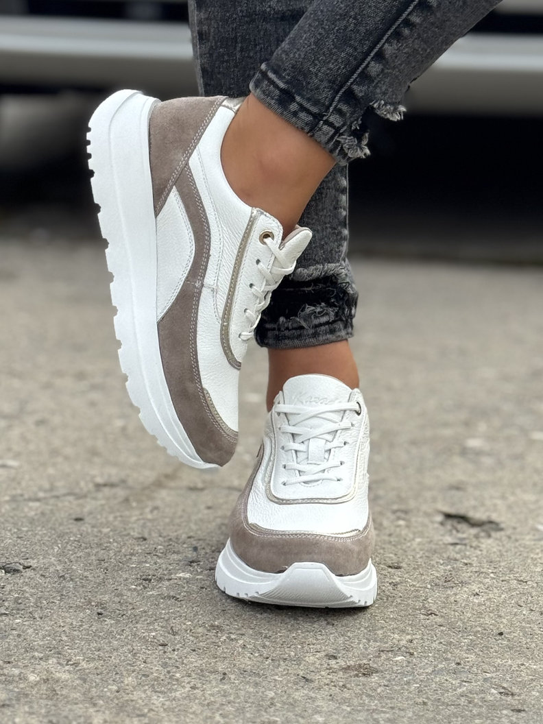 Lekkie sneakersy KAZADII HAVANA WHITE BEIGE skóra naturalna - obrazek 6