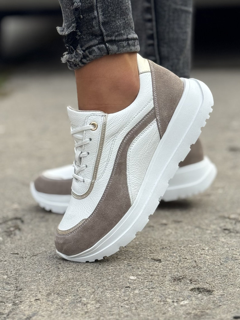 Lekkie sneakersy KAZADII HAVANA WHITE BEIGE skóra naturalna - obrazek 7