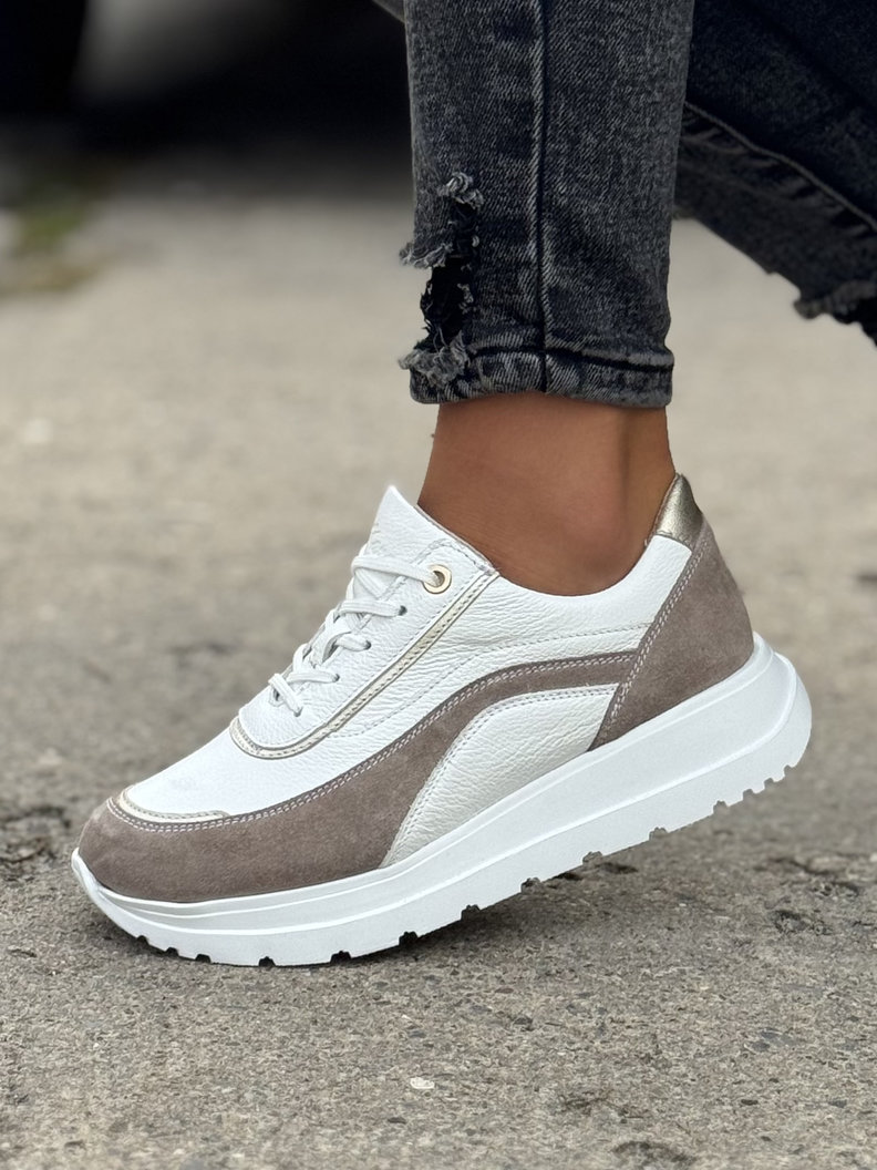 Lekkie sneakersy KAZADII HAVANA WHITE BEIGE skóra naturalna - obrazek 5