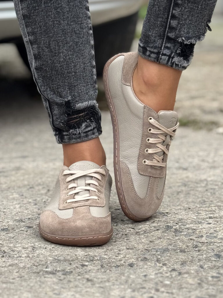 Lekkie trampki KAZADII BAREFOOT FREEWALK BEIGE skóra naturalna - obrazek 3