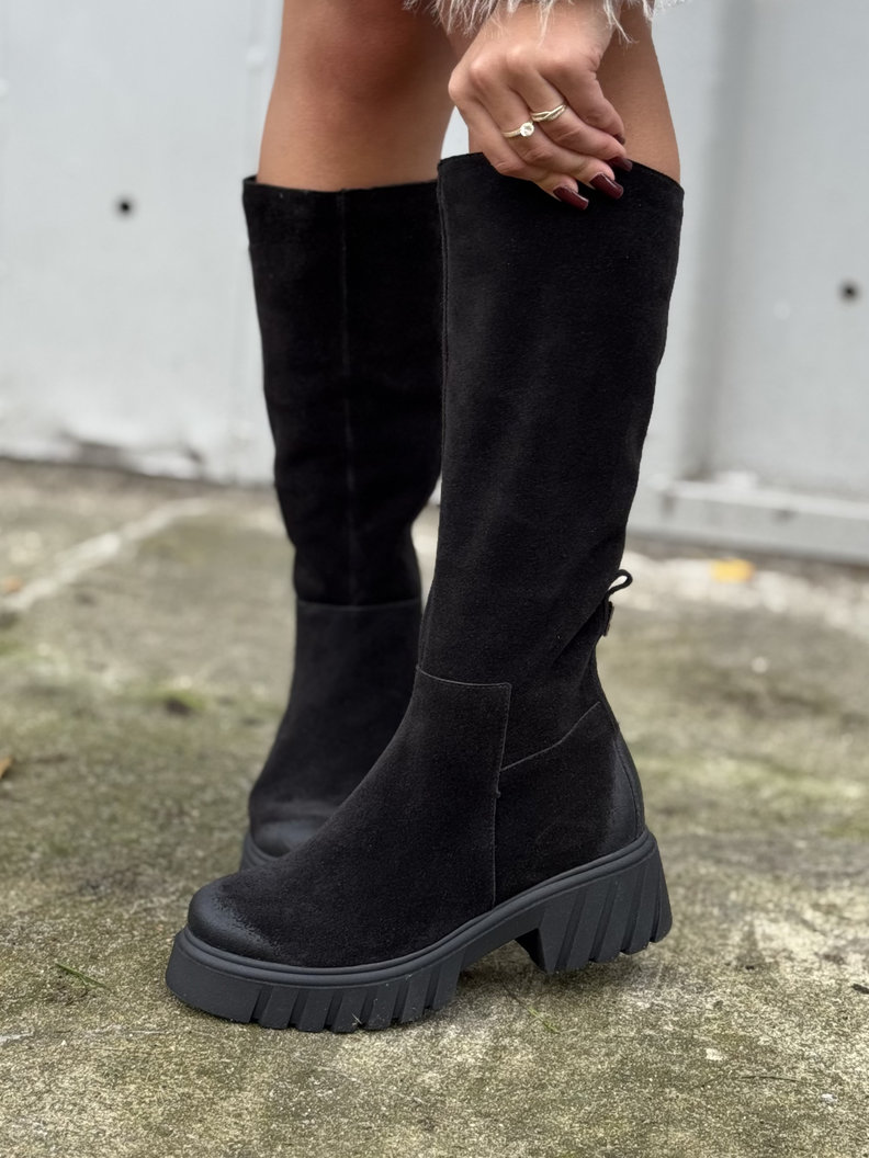 Mega lekkie botki KAZADII GEORGINA BLACK z cholewką przed kolano skóra naturalna - obrazek 4