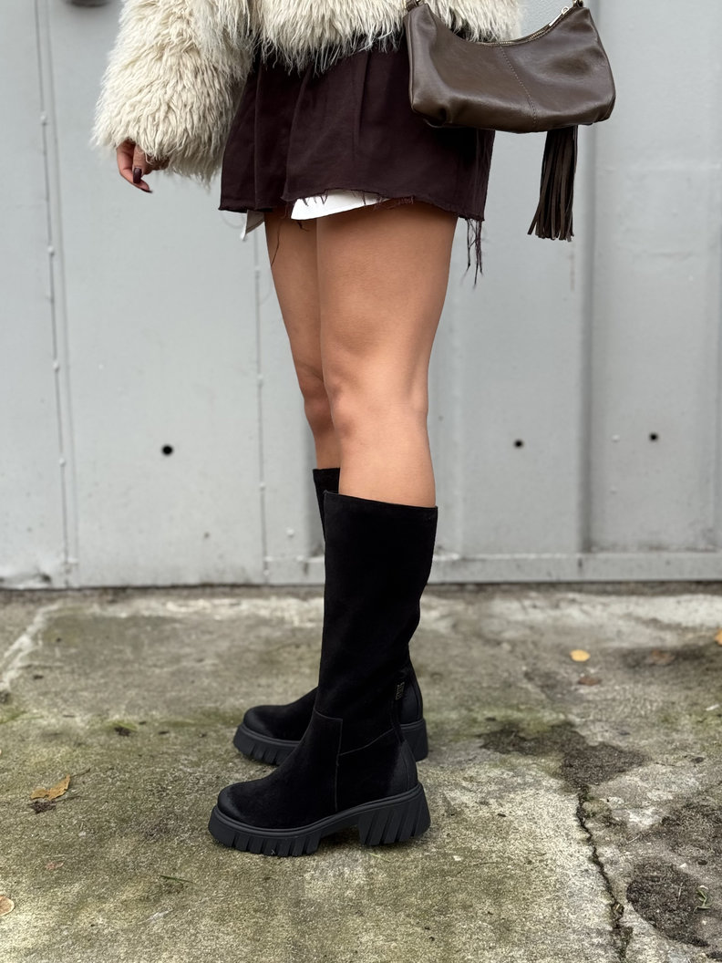 Mega lekkie botki KAZADII GEORGINA BLACK z cholewką przed kolano skóra naturalna - obrazek 8