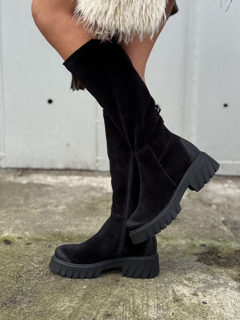 Mega lekkie botki KAZADII GEORGINA BLACK z cholewką przed kolano skóra naturalna