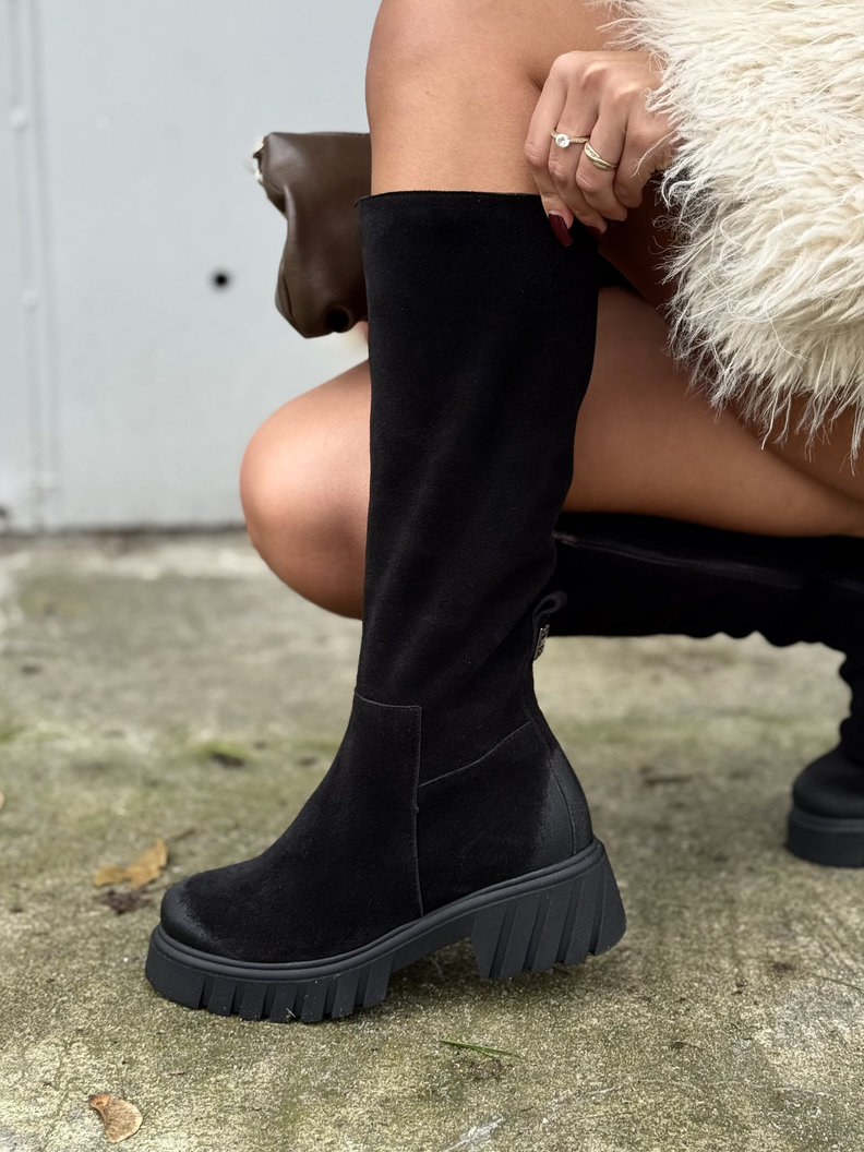 Mega lekkie botki KAZADII GEORGINA BLACK z cholewką przed kolano skóra naturalna - obrazek 5