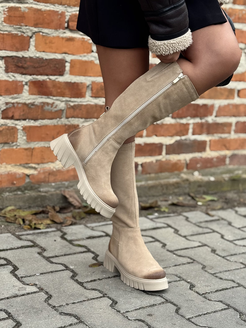 Mega lekkie botki KAZADII GEORGINA BEIGE z cholewką przed kolano skóra naturalna - obrazek 4