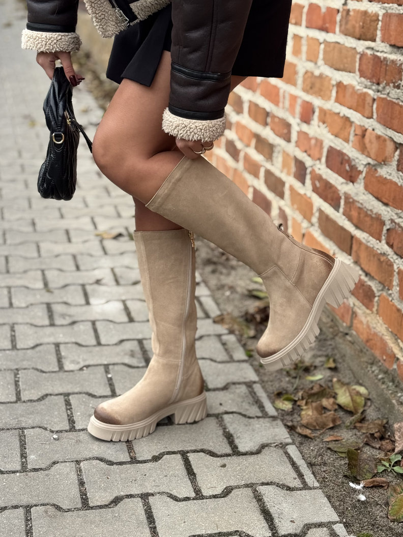 Mega lekkie botki KAZADII GEORGINA BEIGE z cholewką przed kolano skóra naturalna - obrazek 5