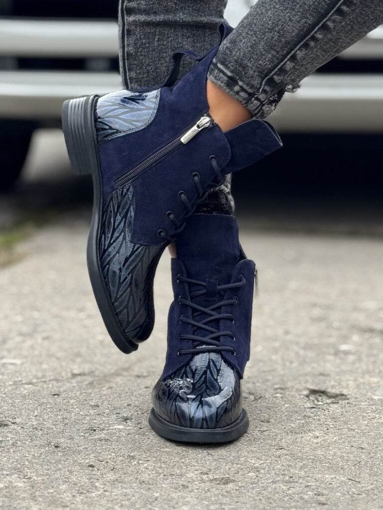 Ocieplane botki CLASSE NAVY BLUE skóra naturalna - obrazek 4