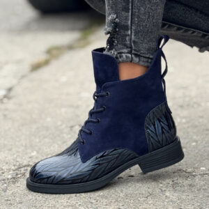 Ocieplane botki CLASSE NAVY BLUE skóra naturalna