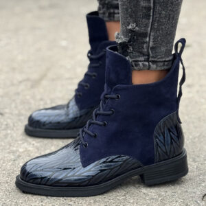 Ocieplane botki CLASSE NAVY BLUE skóra naturalna