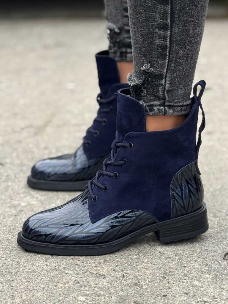Ocieplane botki CLASSE NAVY BLUE skóra naturalna - obrazek 6