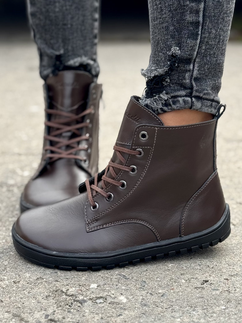 Ocieplane botki KAZADII BAREFOOT BERGEN CHOCO LEATHER skóra naturalna