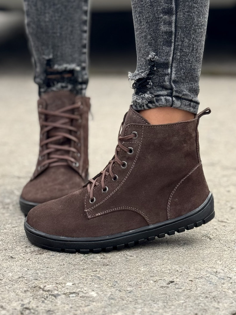 Ocieplane botki KAZADII BAREFOOT BERGEN CHOCO SUEDE skóra naturalna