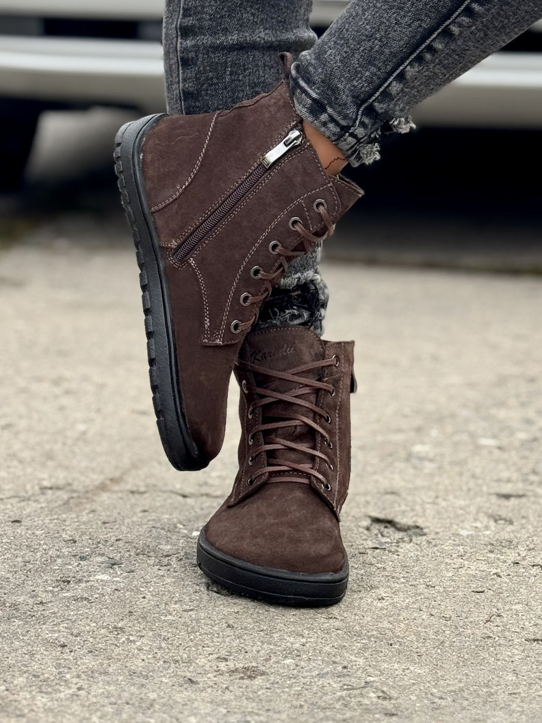 Ocieplane botki KAZADII BAREFOOT BERGEN CHOCO SUEDE skóra naturalna - obrazek 6