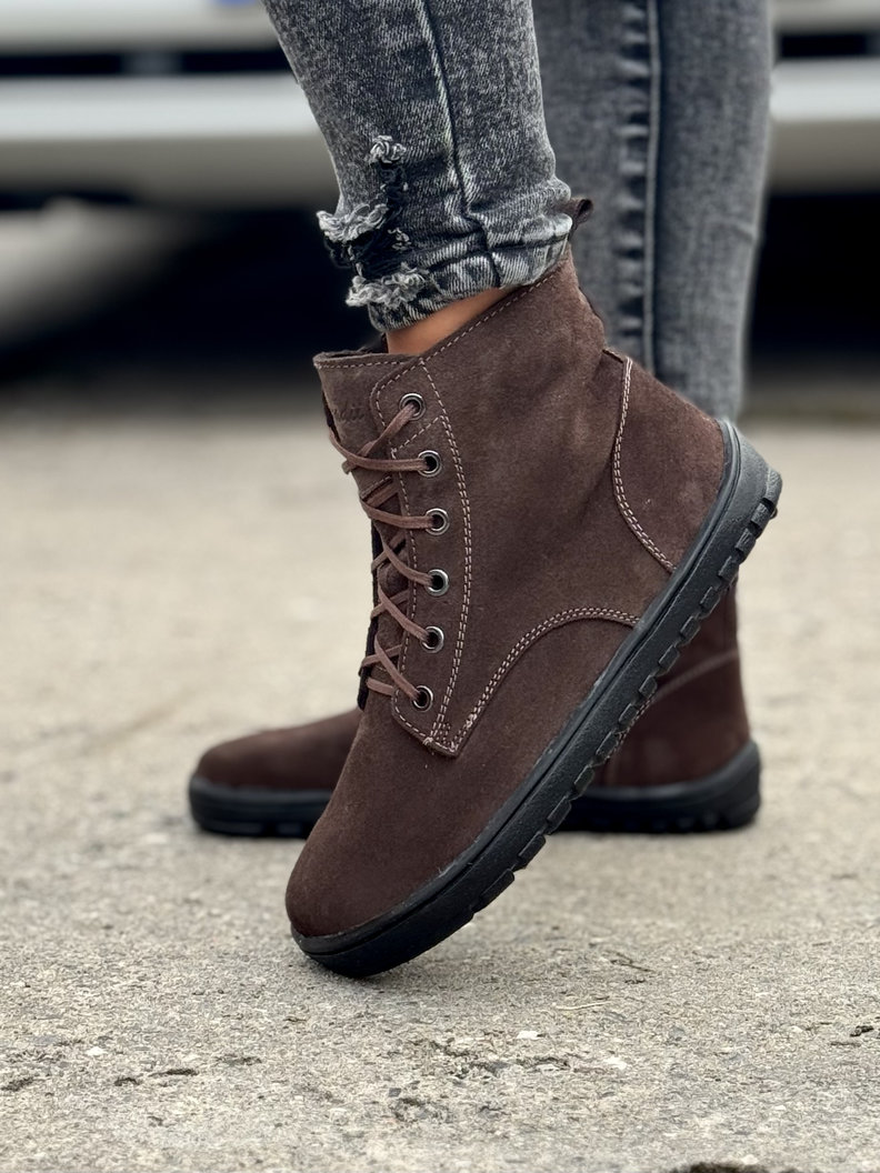 Ocieplane botki KAZADII BAREFOOT BERGEN CHOCO SUEDE skóra naturalna - obrazek 4